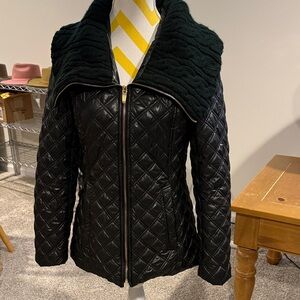 Black Quilted Jacket with Knit Collar